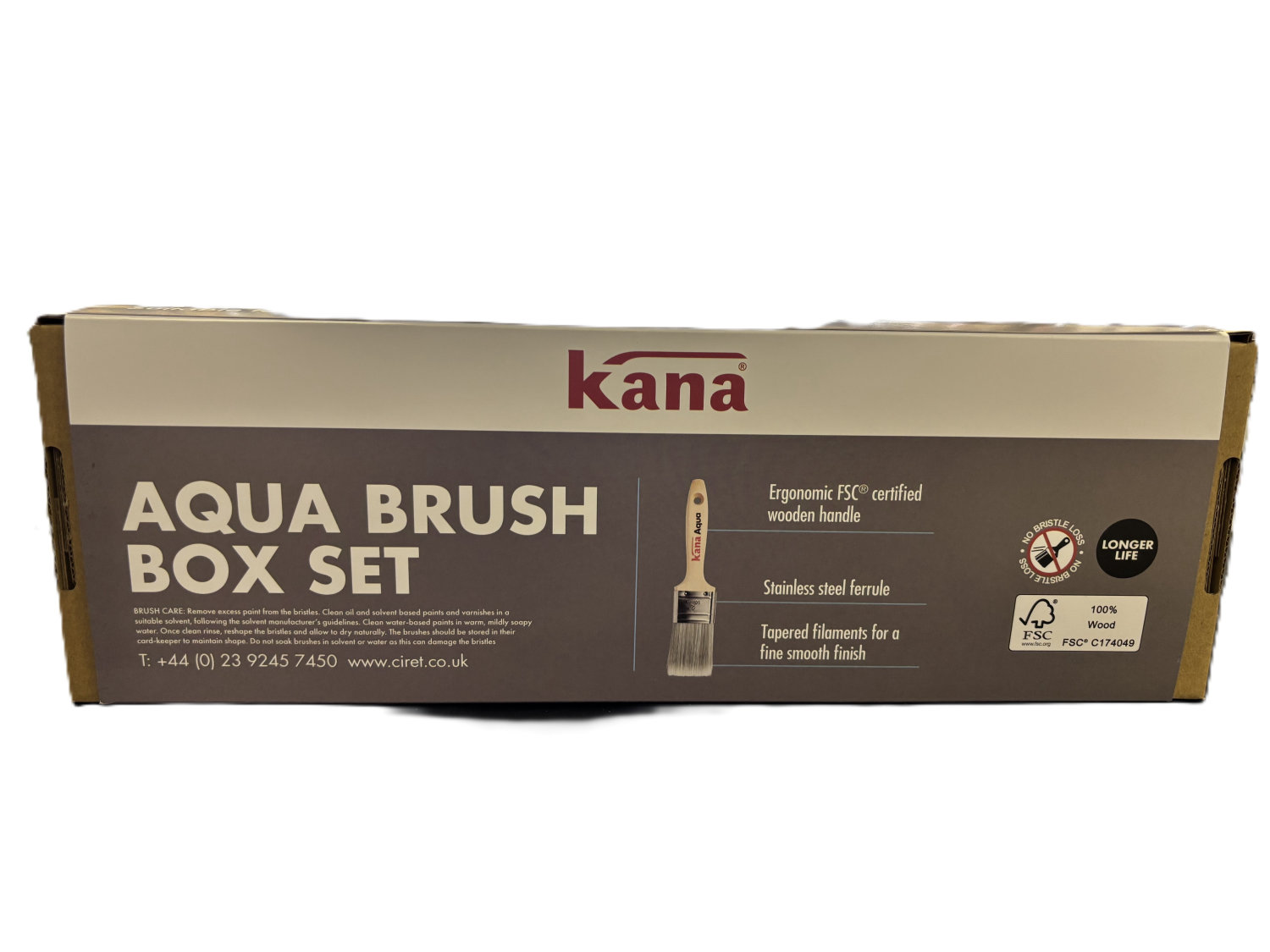 Kana Aqua Box Set Contains 1in, 1.5 and 2in flat short handled, 1.5 and 2.5in long handled angled and a 2in stubby brush. - Image 2