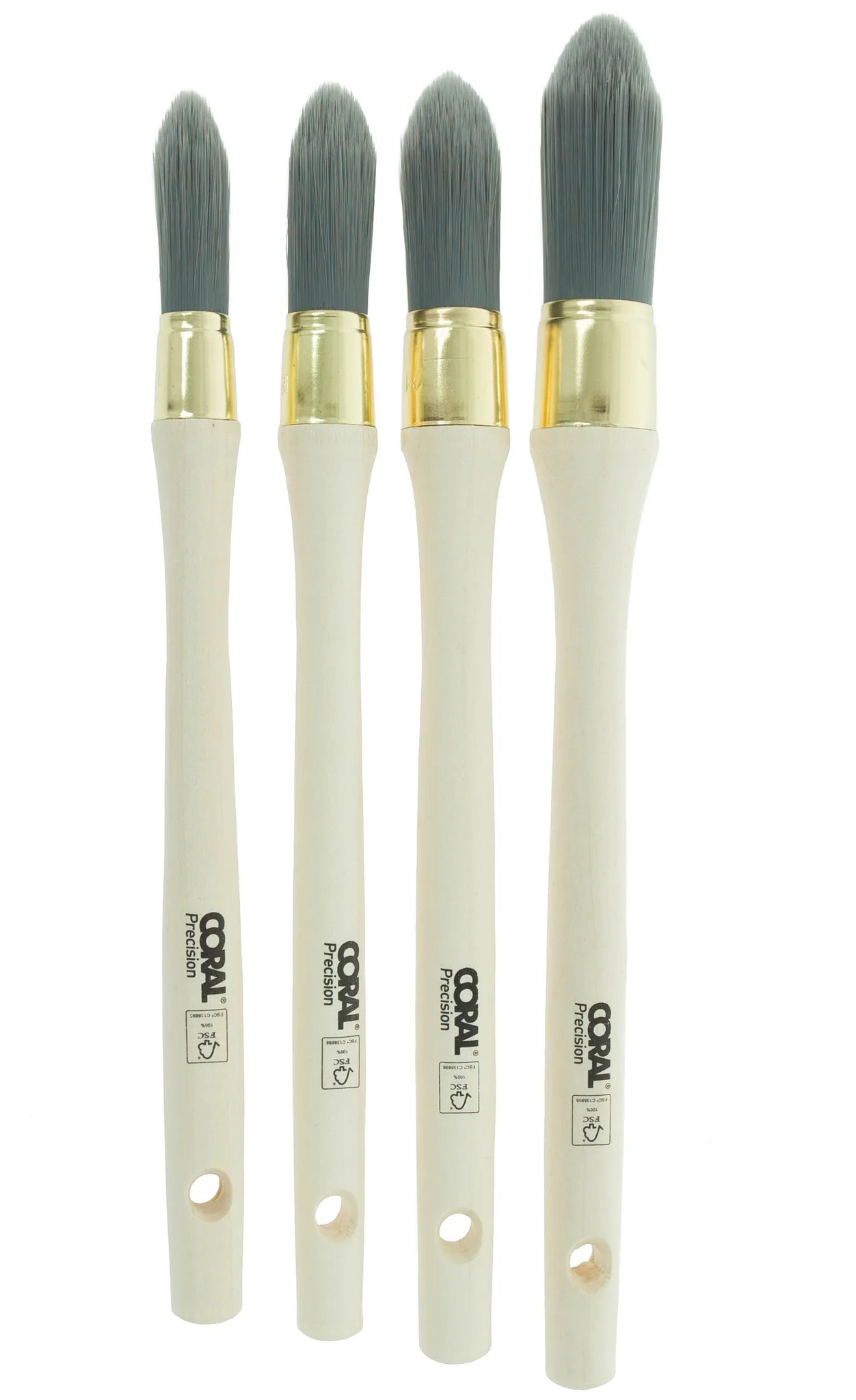 Coral Precision Round Sash Paint Brushes with Platinum Easy Clean Filaments 4 piece pack set - Image 2